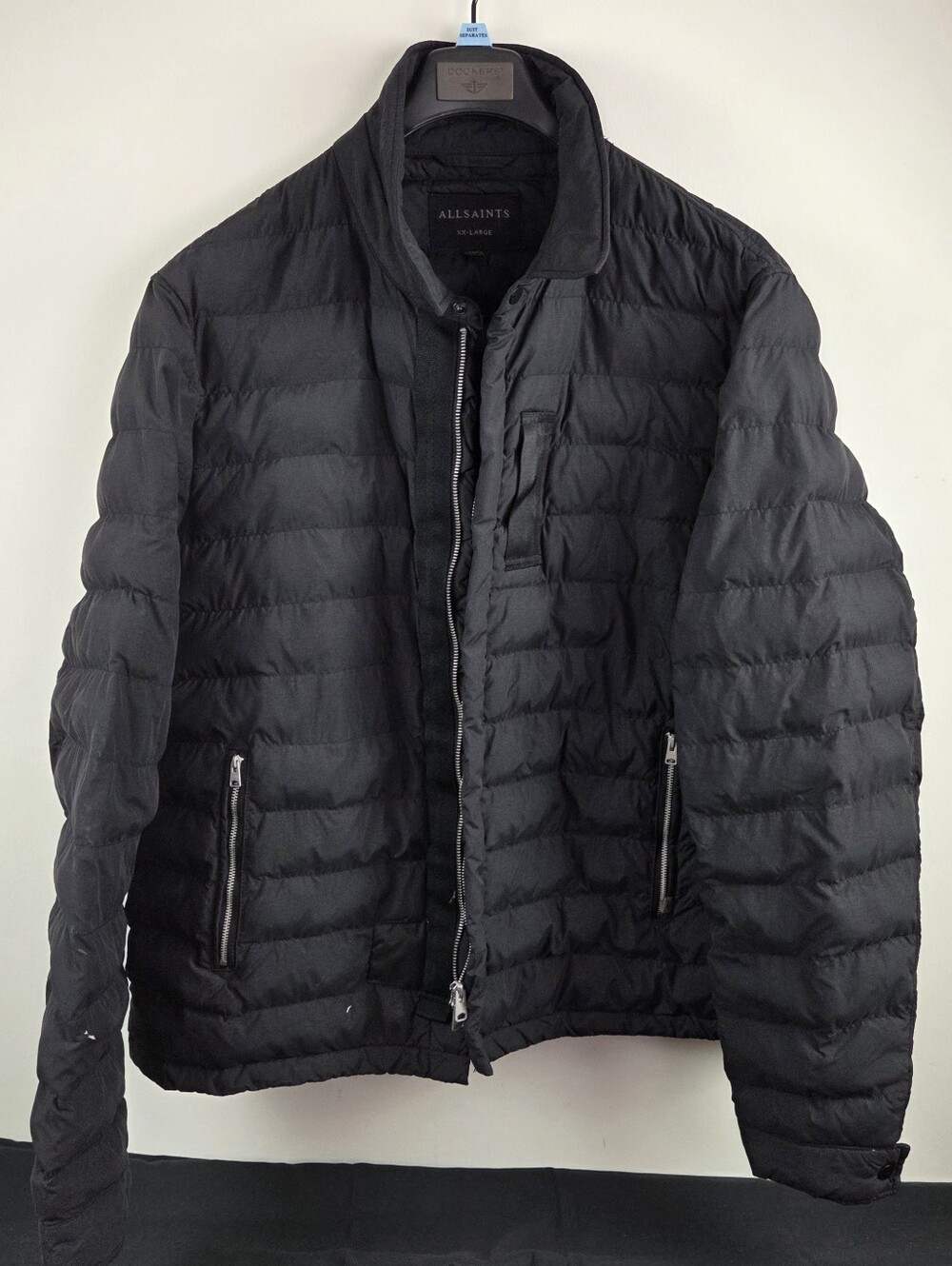 All Saints Hughes Jacket Mens XXL Black Full Zip Lightweight Padded